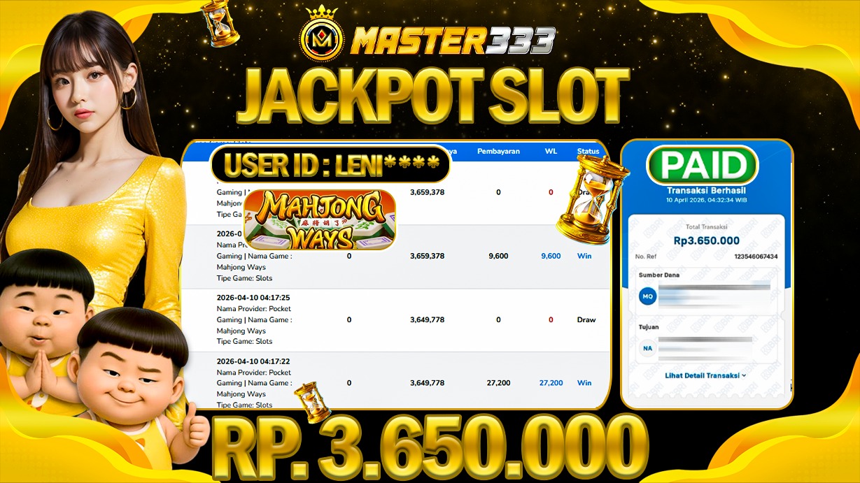 JACKPOT Rp 3.650.000 JUTA DIMASTER333 LANGSUNG DI BAYAR LUNAS